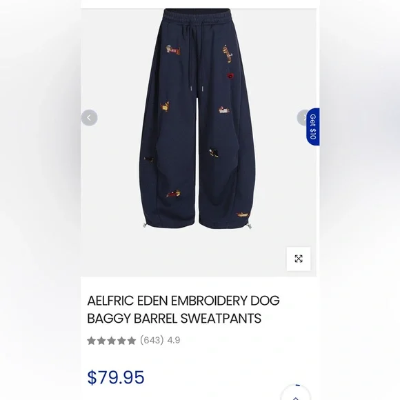 AELFRIC EDEN EMBROIDERY DOG BAGGY BARREL SWEATPANTS - Picture 4 of 4